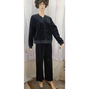 Hot Cotton by Marc Ware Velour Black Track Suit Quilted Jacket & Pants Size M/S